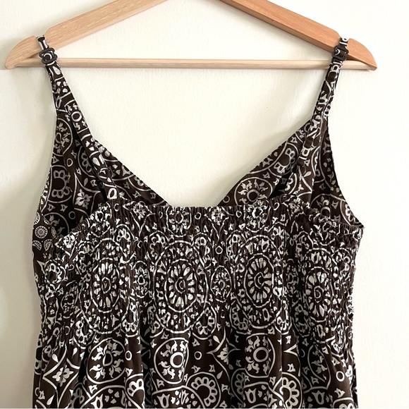 Y2K Tommy Hilfiger Patterned Brown and White Spaghetti Strap Dress w/ Pockets XL - Picture 7 of 10
